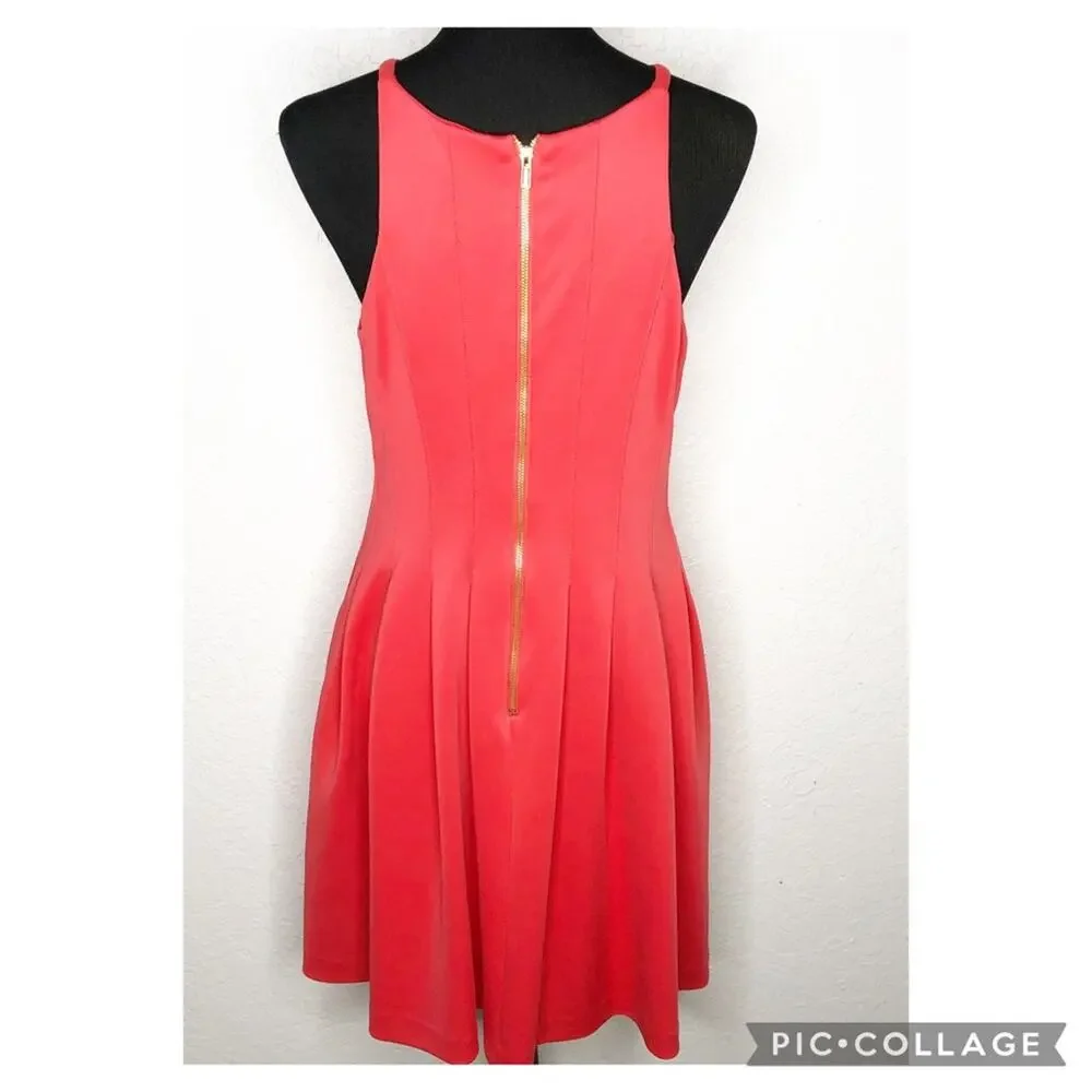 Calvin Klein coral orange pleated sleeveless fit & flare dress size 10